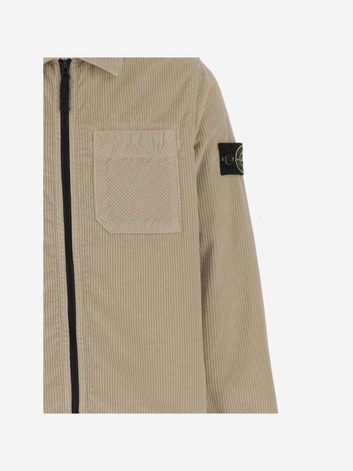 Stretch Cotton Blend Velvet Shirt — Beige
