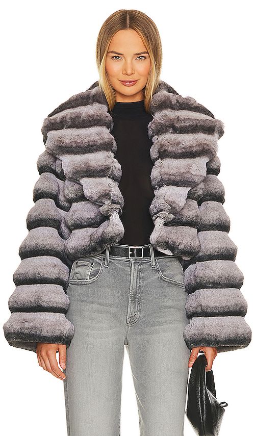 Adrienne Landau Faux Fur Chinchilla Jacket in Grey. S. Also in