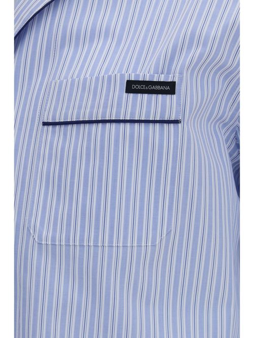 Striped Embroidered Cotton-Silk Shirt — Blue