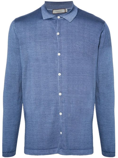 Polo-collar cardigan - Blue