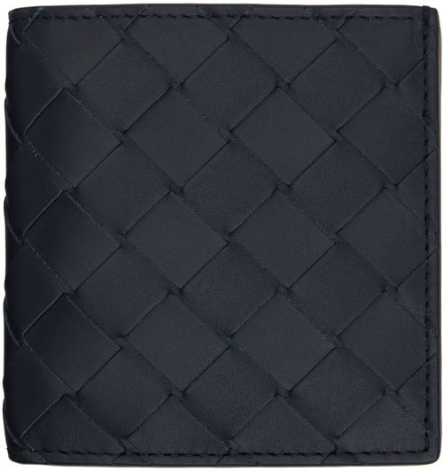 Bottega Veneta Navy Intrecciato Slim Bi-Fold Wallet