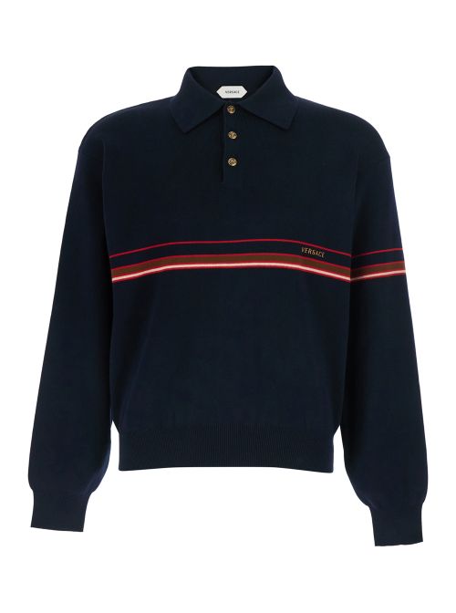 Blue Polo Shirt With Classic Collar And Logo Lettering On The Front Cotton For Men Blu Jersey - Men