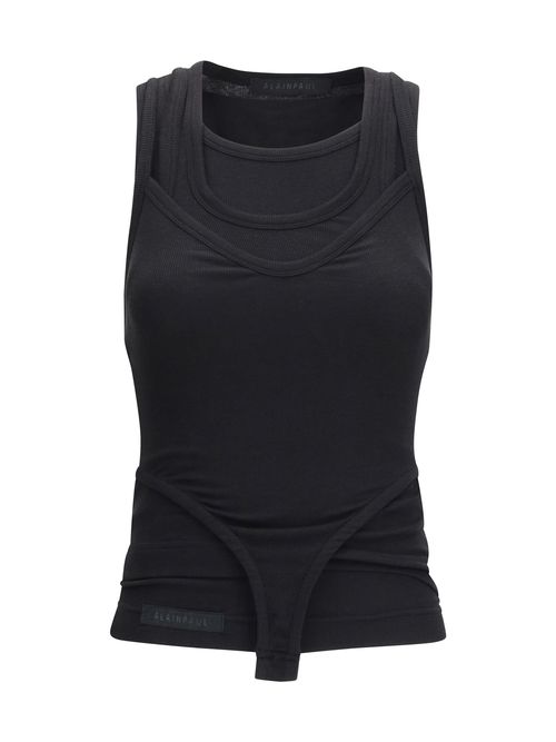 Layered Ribbed Tank Top — Black