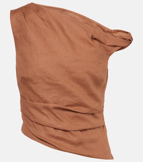 Asymmetric draped linen top