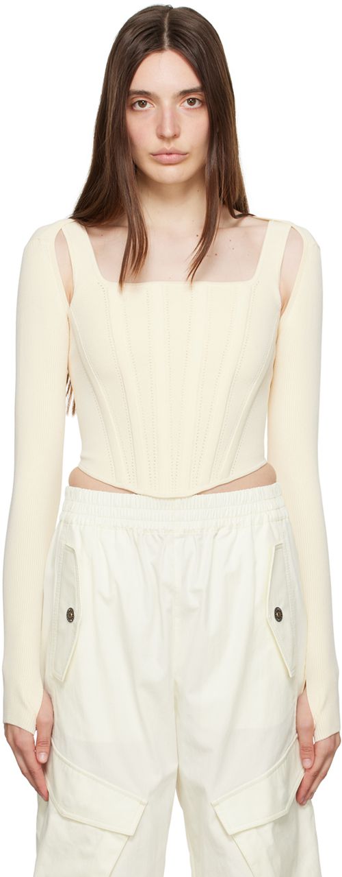 Beige Pointel Pattern Tank Top