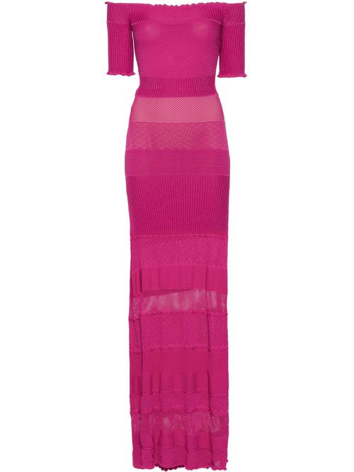 Off-shoulder knitted long dress - Pink
