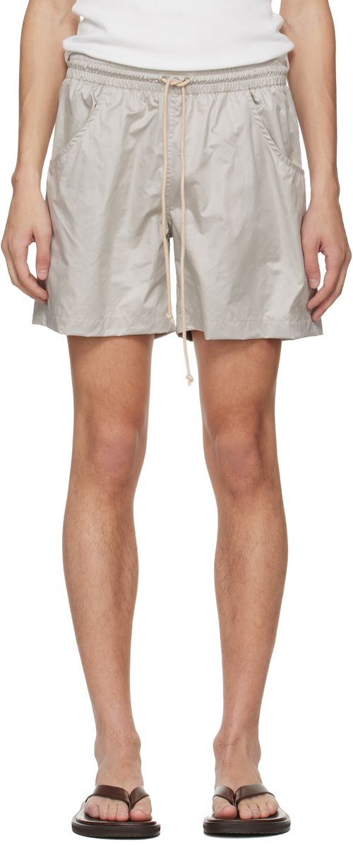 Gray Embroidered Logo Swim Shorts