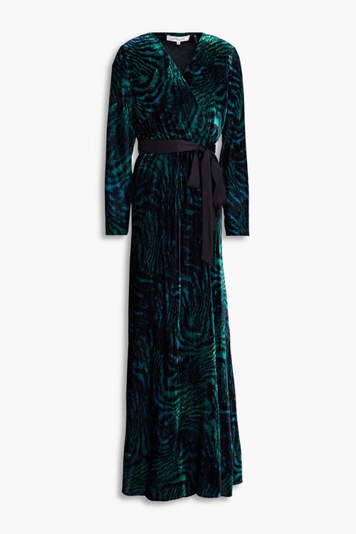 Jareth tiger-print velvet maxi wrap dress