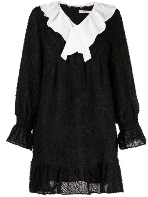 Ruffle-detailing textured-finish dress - Black