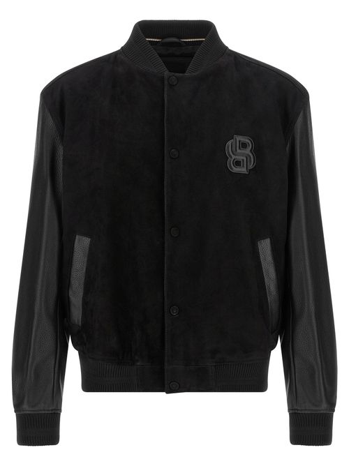 Textured Microfiber Bomber Jacket — Black