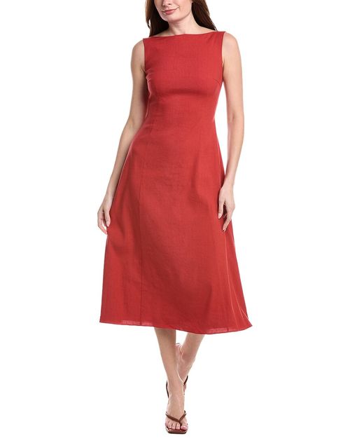 Sleeveless Boatneck Linen-Blend Dress