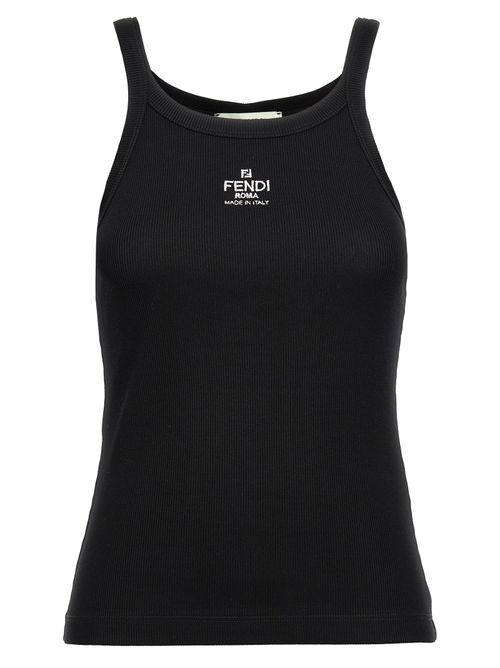 Logo-Embroidered Ribbed Cotton Tank Top — Black