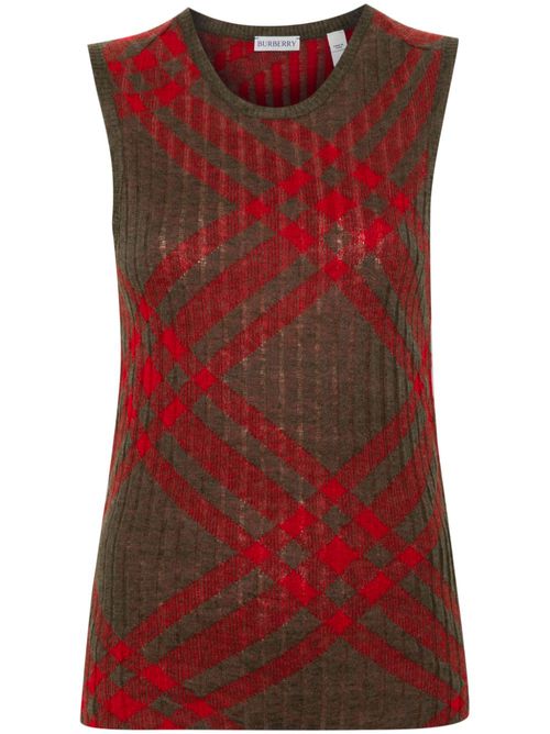 Check Wool Blend Tank Top - Brown