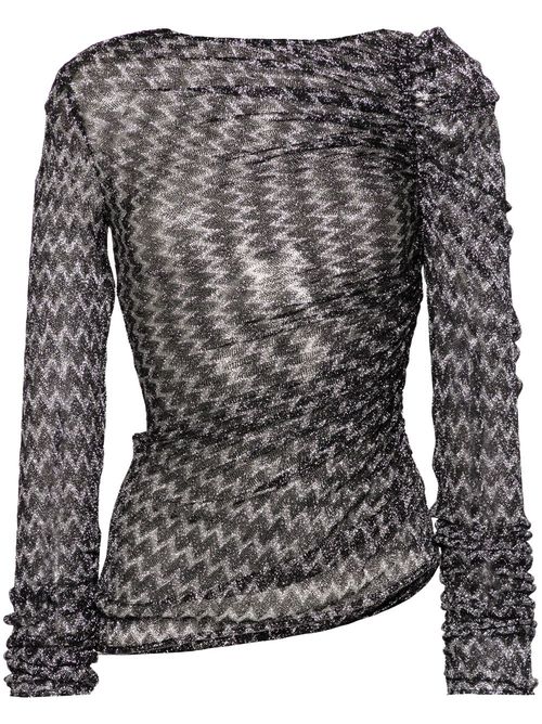Zigzag woven gathered-detail top - Black
