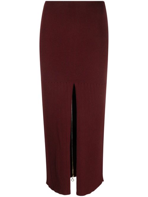 Merino-blend ribbed knit midi skirt - Red