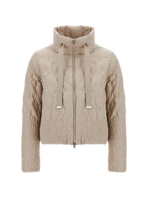 Quilted High-Neck Down Jacket — Beige