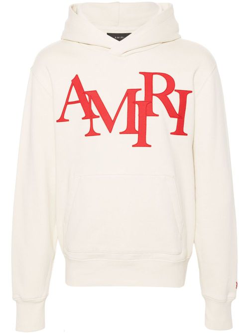 Staggered logo-appliqué cotton hoodie - Neutrals