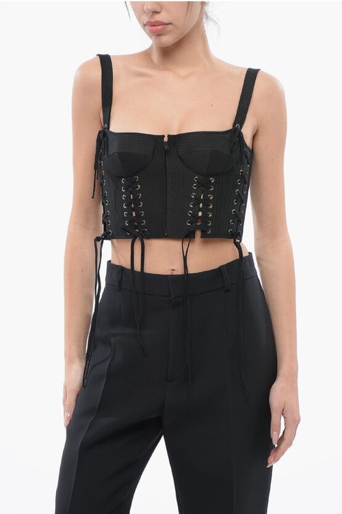 Silk Blend Corset Top with Lace-up Detail