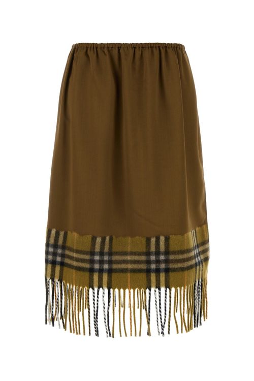 Plaid Fringed Skirt — Camel