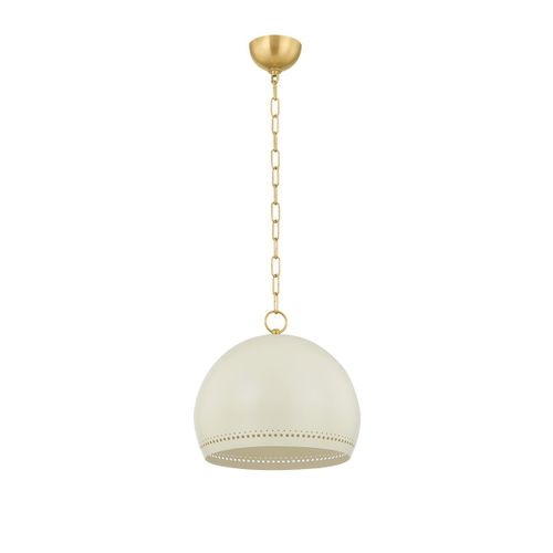Etna 1-Light Pendant in Aged Brass with Soft Crea