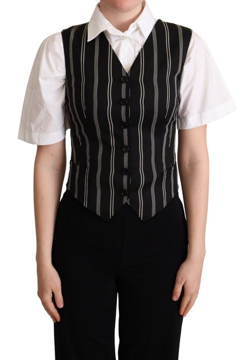 Striped Leopard Print Virgin Wool Vest — Black