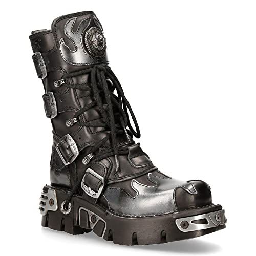 New Rock 106 S1 Unisex Goth Punk Black Metallic Platform Fashion Ankle Boots, Black New Rock 106 S1 Unisex Goth Punk Black Metallic Platform Fashion Ankle Boots, Black