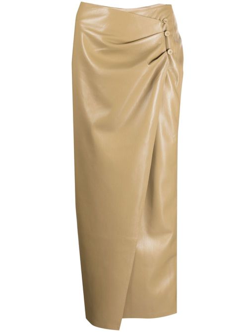 Faux-leather midi skirt - Brown