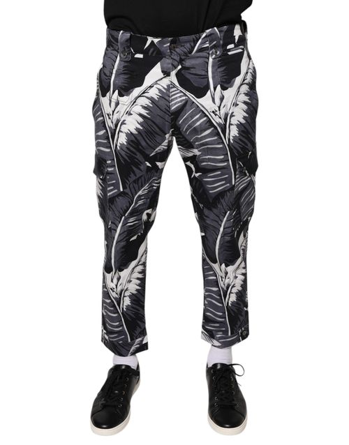 Banana Leaf-Print Cotton Stretch Chinos — Gray