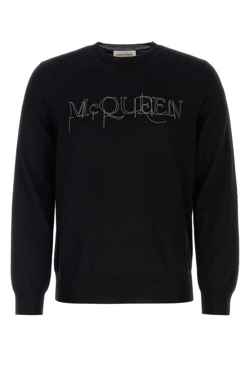 Logo-Embroidered Wool Sweater — Black