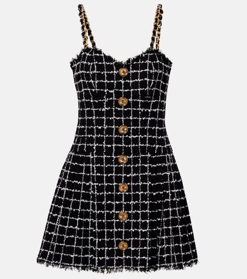 Chain-detail checked tweed minidress