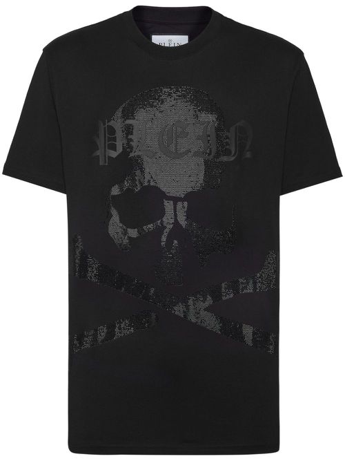 Skull-rhinestone cotton t-shirt - Black