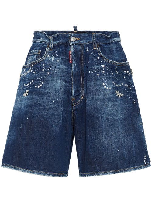 Rhinestone-embellished denim shorts - Blue