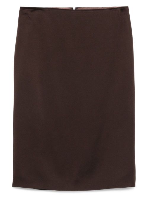Satin Midi Skirt — Brown