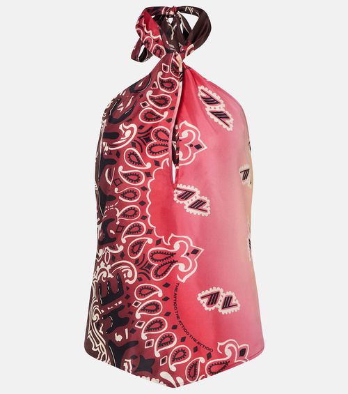 Printed halterneck silk top