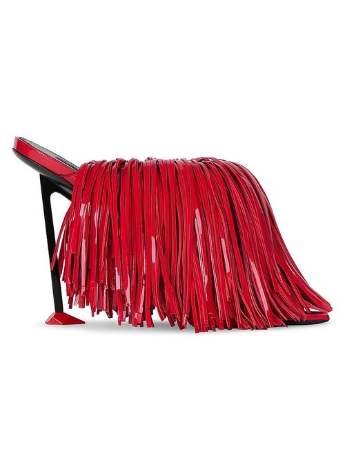 Women's Boudoir Heeled Mules in Patent Leather with Fringes - Vermillon