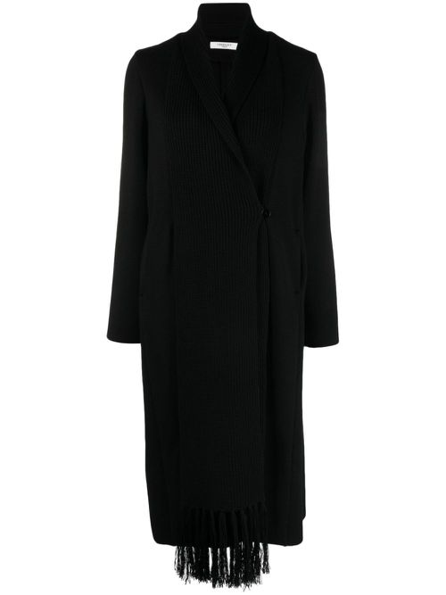 Double-breasted knitted wool coat - Black