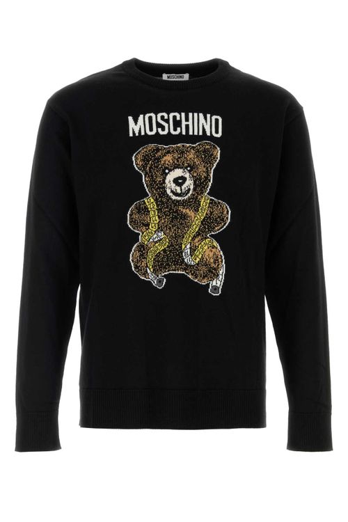 Logo-Embroidered Teddy Bear Sweater — Black