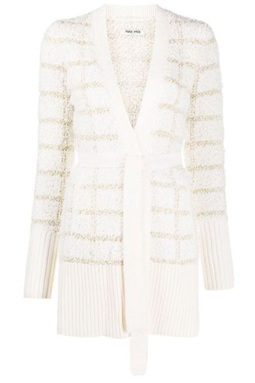 Max & Moi Tie-Waist Check V-Neck Cardigan