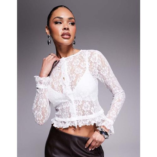 ASOS DESIGN Womens lace shrunken cardigan with mini frill detail in ecru - White - Sma