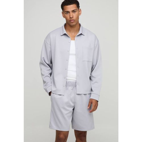 Oversized Scuba Shirt and Relaxed Short Set | Grey | Mediu