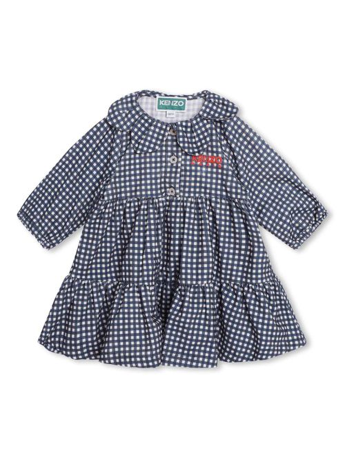 Logo-embroidered check-print dress - Blue