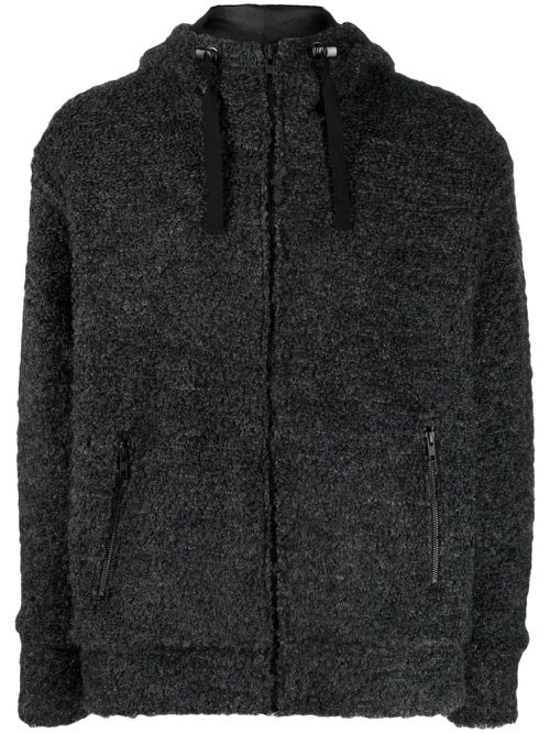 Textured drawstring zipped hoodie - Grey