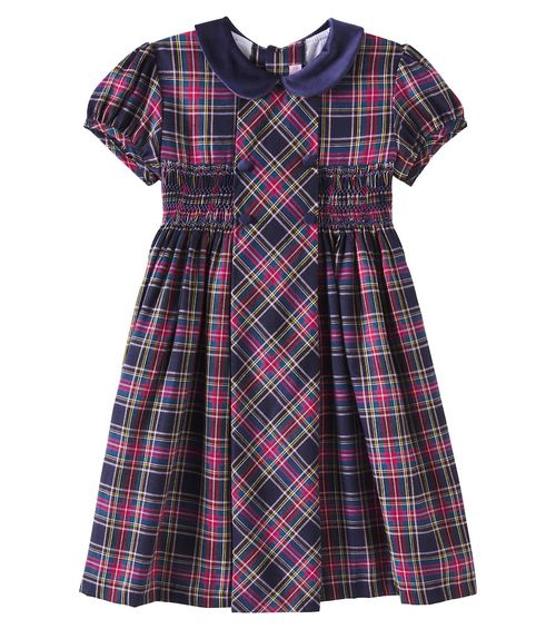 Arcadia shirred plaid cotton-blend dress