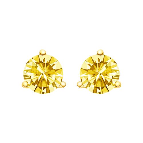 14K Gold 3-Prong Martini Set Yellow Lab Grown Diamond Solitaire Stud Earrings