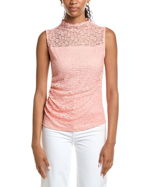 Stretch Lace Drape Mock Neck Tank