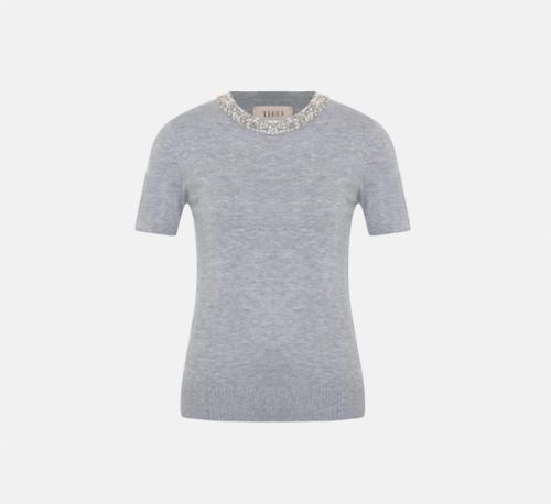 Women's Jewel Neck Sweater Tee In Heather Grey