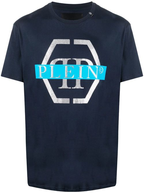 Haxagon-print crew-neck T-shirt - Blue