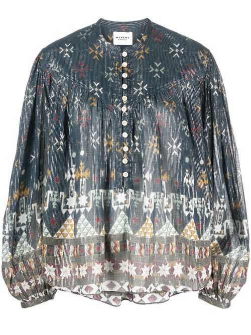 Graphic-print button-up blouse - Blue
