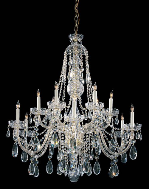 Traditional Crystal 12-Light 48" Traditional Chandelier in Polished Brass with Clear Hand Cut Crysta