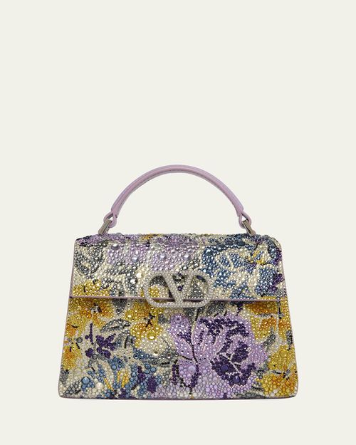 Mini Floral Crystal Leather Top-Handle Bag